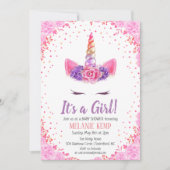 C'est une fille Unicorne Invitation Baby shower Fl (Devant)