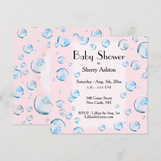 C'est une invitation à Baby shower de bulle pour f (Devant / Derrière)