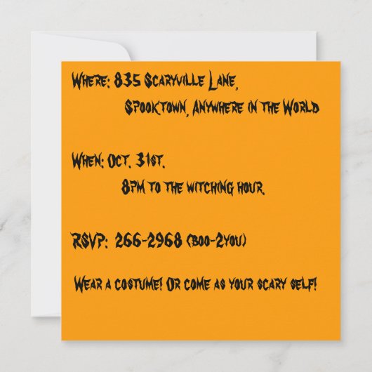C'est une invitation à la fête d'Halloween (Dos)