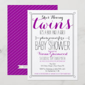 C'est une invitation à un Baby shower jumeau pour  (Devant / Derrière)