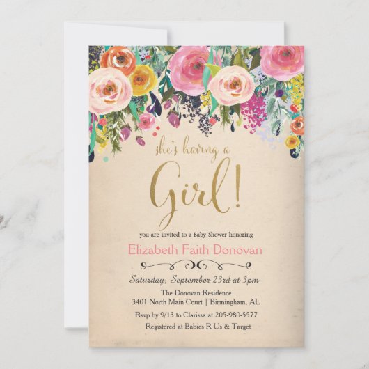 C'est une invitation à une baby shower pour fille (Devant)