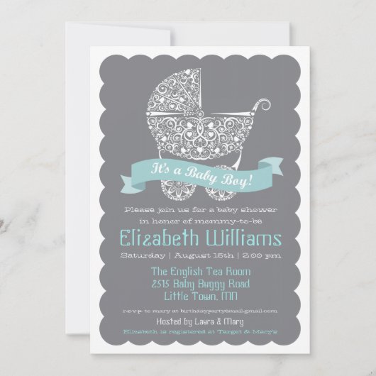 C'est une invitation à une baby shower pour un gar (Devant)