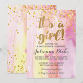 C'est une invitation aquarelle pour une Baby Showe (Devant / Derrière)