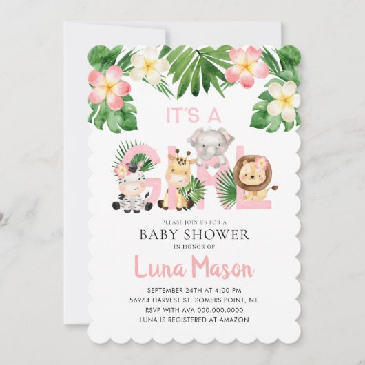 C'est une invitation au Baby shower de la jungle (Devant)