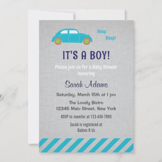 C'est une invitation au Baby shower de voiture pou (Devant)