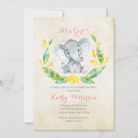 C'est une invitation au baby shower d'éléphants (Devant)