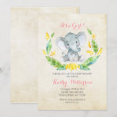 C'est une invitation au baby shower d'éléphants (Devant / Derrière)