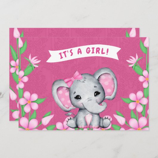 C'est une invitation au Baby shower d'éléphants po (Devant / Derrière)