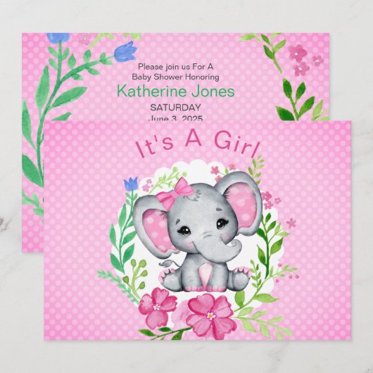 C'est une invitation au Baby shower d'éléphants po (Devant / Derrière)