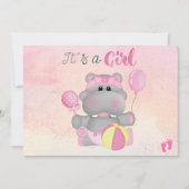 C'est une invitation au Baby shower hippo de fille (Devant)