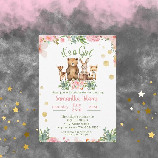 C'est une Invitation Baby shower de Fille Woodland