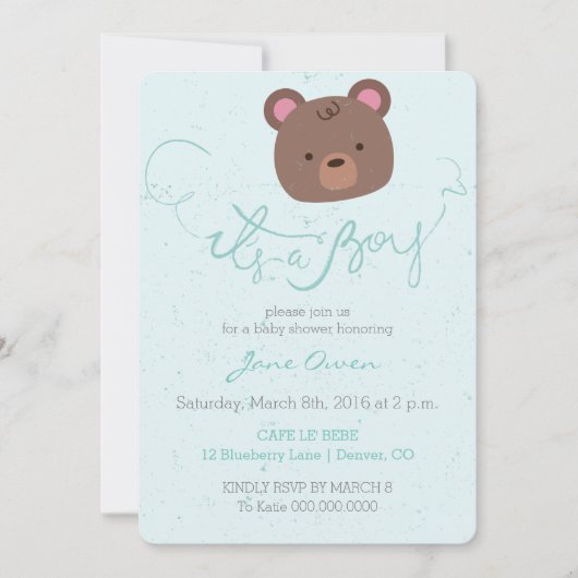 C'est une invitation baby shower d'ours en peluche (Devant)