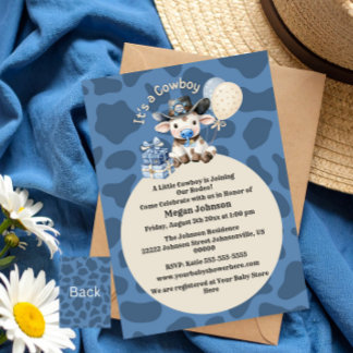 C'est une invitation de Baby shower bleu et beige
