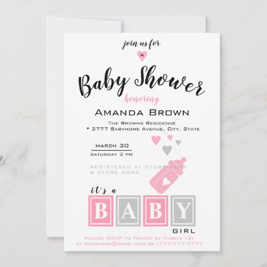 C'est une invitation de Baby shower de fille (Devant)