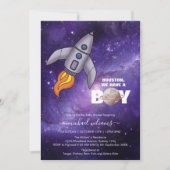 C'est une invitation de baby shower de fusée spati (Devant)