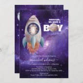 C'est une invitation de baby shower de fusée spati (Devant / Derrière)