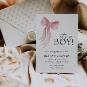C'est une invitation de Baby shower de garçon rose