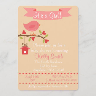 C'est une Invitation de Baby shower d'oiseaux rose