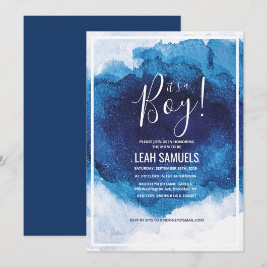 C'est une invitation pour une fête de bébé garçon, (Devant / Derrière)