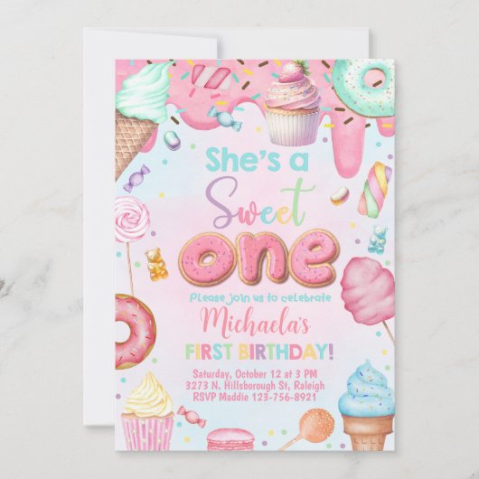 C'est une invitation Sweet One girl 1er anniversai (Devant)