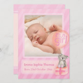 C'est une photo de fille carte de faire-part bébé  (Devant / Derrière)