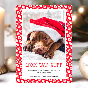 Cette année était Ruff Red Pet Photo Carte de Noël