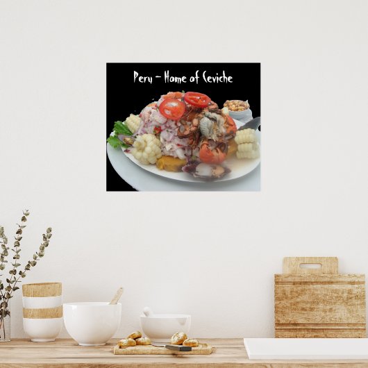 Ceviche con Mariscos-on Dramatic Black Background Poster (Keuken)
