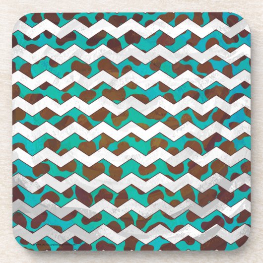 Cevron Dalmatian Brown en Blauwgroen Bier Onderzetter (Voorkant)