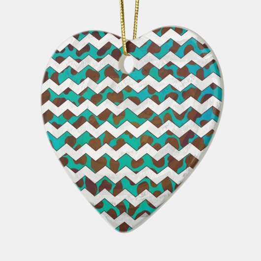 Cevron Dalmatian Brown en Blauwgroen Keramisch Ornament (Links)