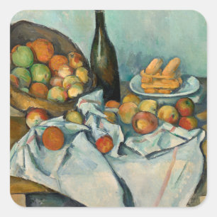 Cezanne Basket Appels Impressionisme Kunst Vierkante Sticker