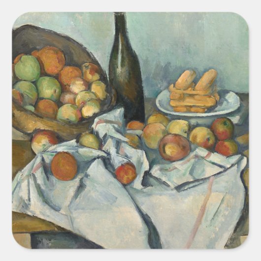Cezanne Basket Appels Impressionisme Kunst Vierkante Sticker (Voorkant)