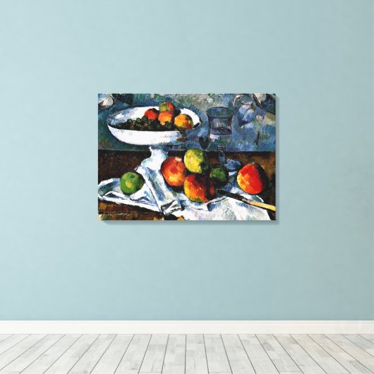 Cezanne - Compotier, Glas, Appels Canvas Afdruk (Insitu (Houten vloer))
