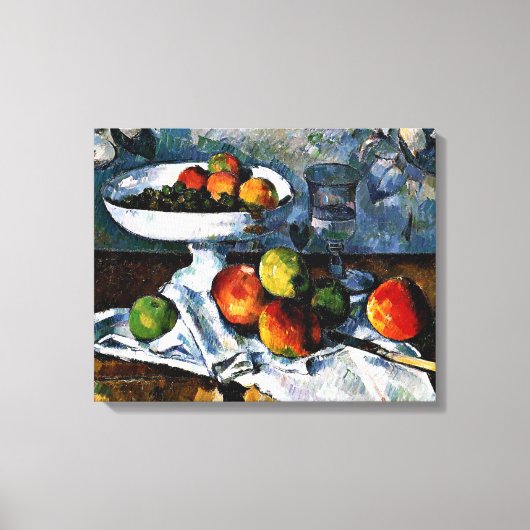 Cezanne - Fruitschaal, Glas, Appels Canvas Afdruk (Voorkant)