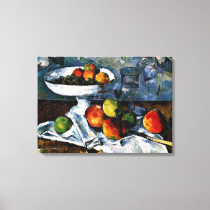 Cezanne - Fruitschaal, Glas, Appels Canvas Afdruk