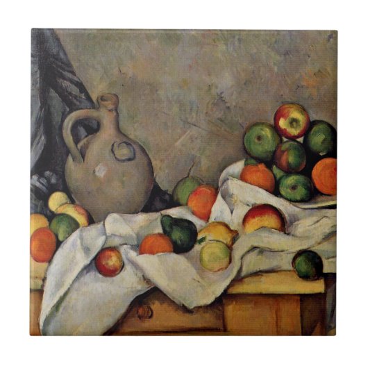 Cezanne - Gordijn, kan en fruit Tegeltje (Voorkant)