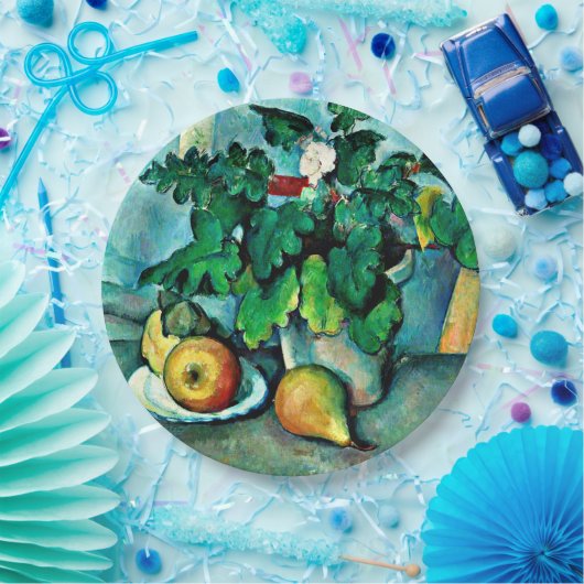 Cezanne - Pot met sleutelbloemen en fruit Papieren Bordje (Feest)
