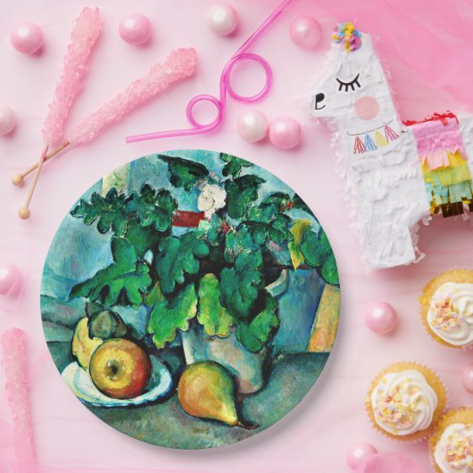 Cezanne - Pot met sleutelbloemen en fruit Papieren Bordje (Feest)