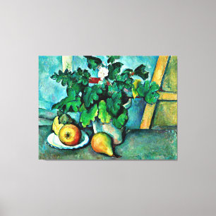 Cezanne - Pot of Primroses and Fruit Canvas Afdruk