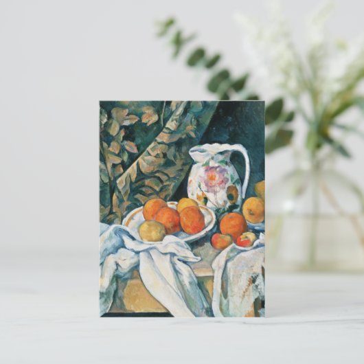 Cezanne stille-levensgordijn, bloemrijke pitcher, briefkaart (Staand voorkant)