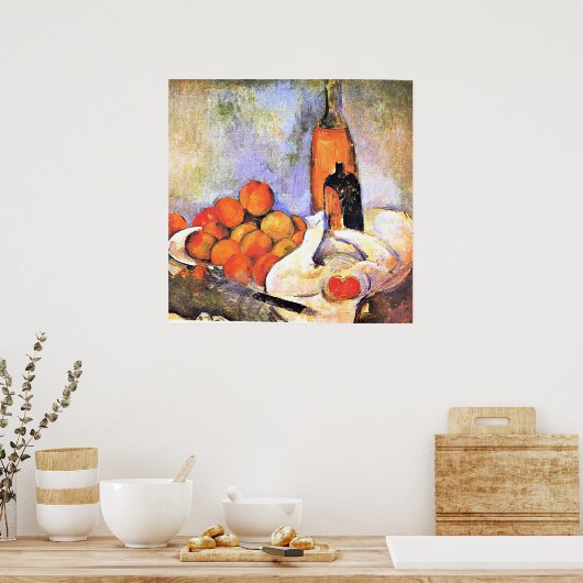 Cezanne - Stilleven met flessen en appels Poster (Keuken)