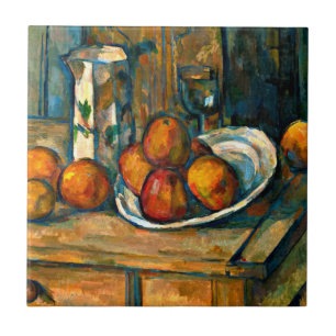 Cezanne - Stilleven met melk Jug en fruit Tegeltje