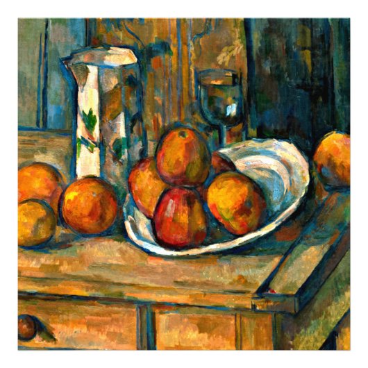 Cezanne - Stilleven met melkkan en fruit Foto Afdruk (Voorkant)