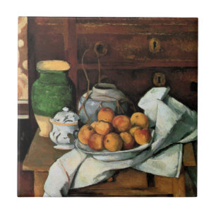 Cezanne - Vaartuigen, Vruchten en Doek Tegeltje