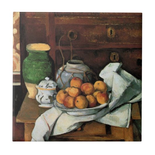 Cezanne - Vaten, Fruit en Doek Tegeltje (Voorkant)
