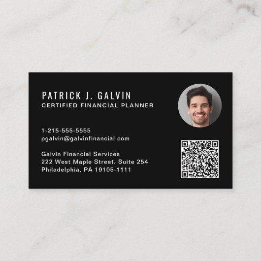 CFP Certified Financial Planner QR-code foto Visitekaartje (Voorkant)