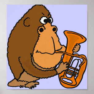 CG- Funny Gorilla die het Poster Tuba speelt