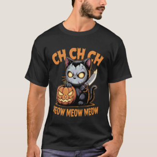 CH CH CH Meow Meow Meow Halloween Kat Mes Pompoen T-shirt