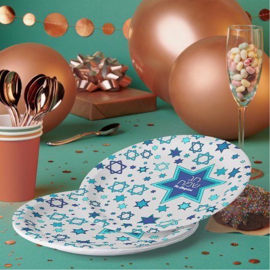 Chag Sameach Star gepersonaliseerd Papieren Bordje (Multi)