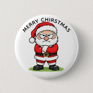 CHAGRIJIGE KERSTMAN, PRETTIG KERSTFEES RONDE BUTTON 5,7 CM