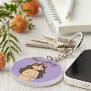 Chagrijnig Sticker Meisje – Lang Haar & Te Grote T Sleutelhanger